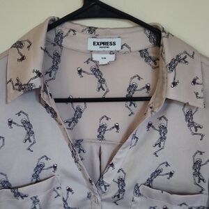 Express Womens Skeleton Print Button Down Blouse
